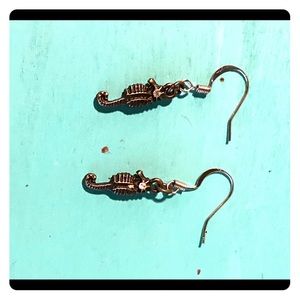 Silver rustic sea horse earrings